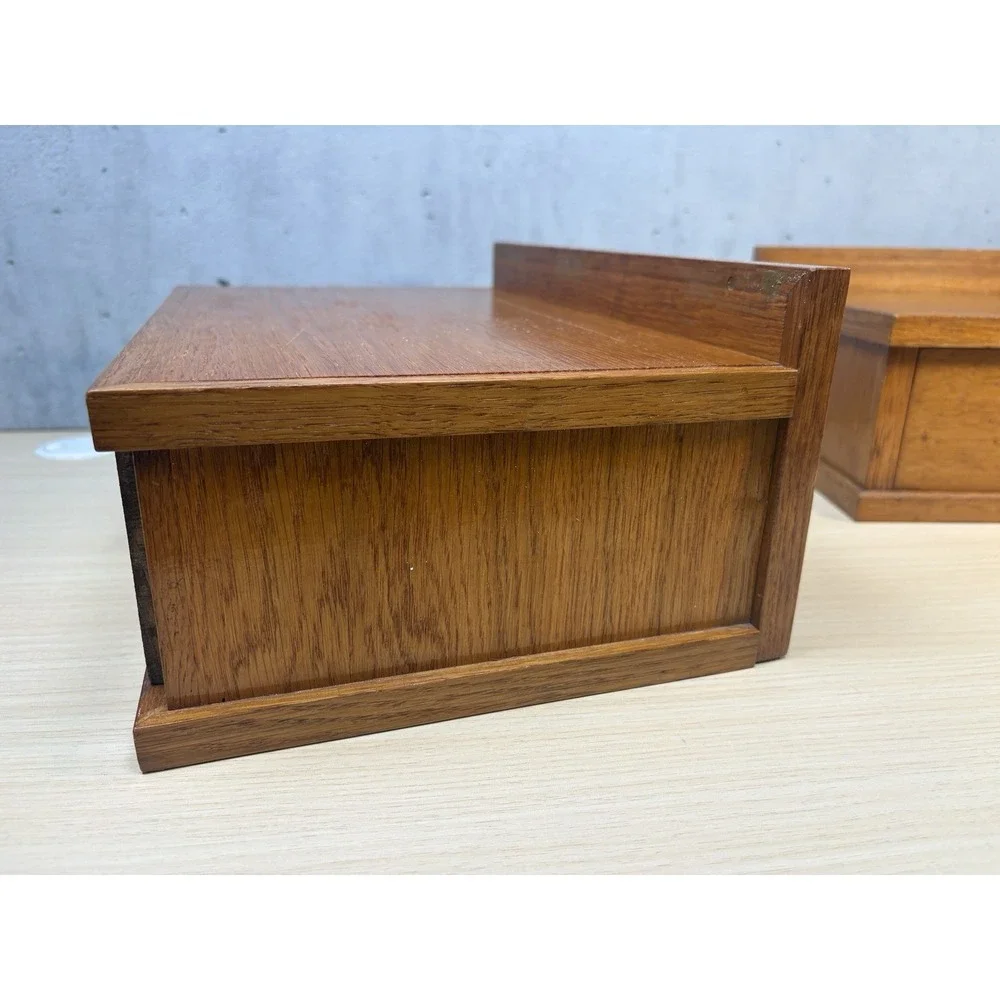 2 Vintage Scandinavian-style wooden shelf small desk organizer Brass Knob Oak